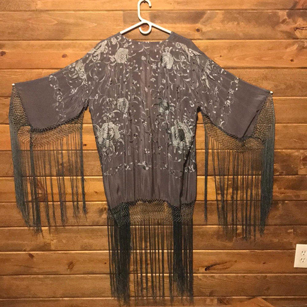 Grey fringe kimono jacket...Boho Flapper Gypsy YES